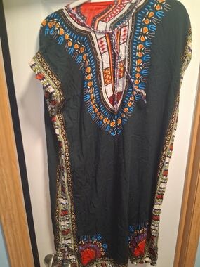 Black Multicolor Embroidered V-Neck Women’s Kaftan